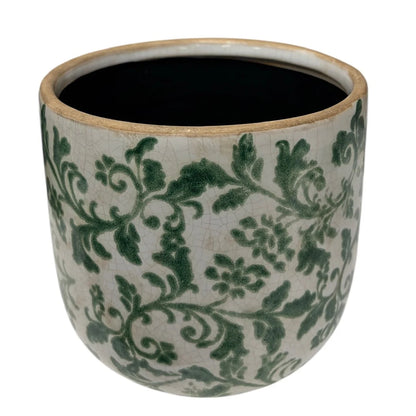 Ceramic Pot with Green Vine Print (2 Sizes) *store pick-up only