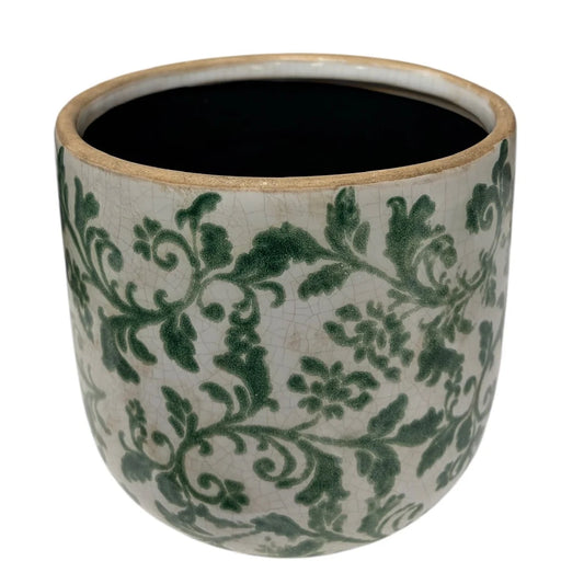 Ceramic Pot with Green Vine Print (2 Sizes) *store pick-up only