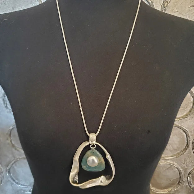 Silver with Turquoise Pendant and Earring Set
