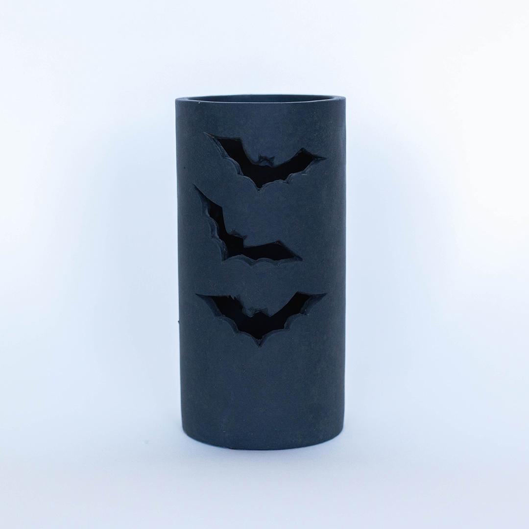 Black Cement Bats Candle Holder