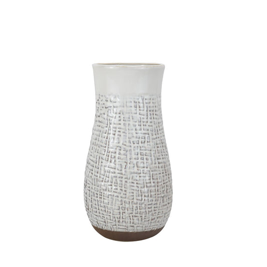 Burlap Textured White Vase