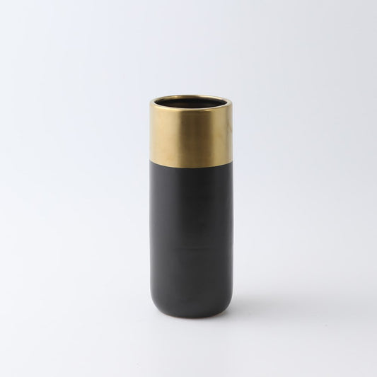 Matte Gold and Black Vase 9"