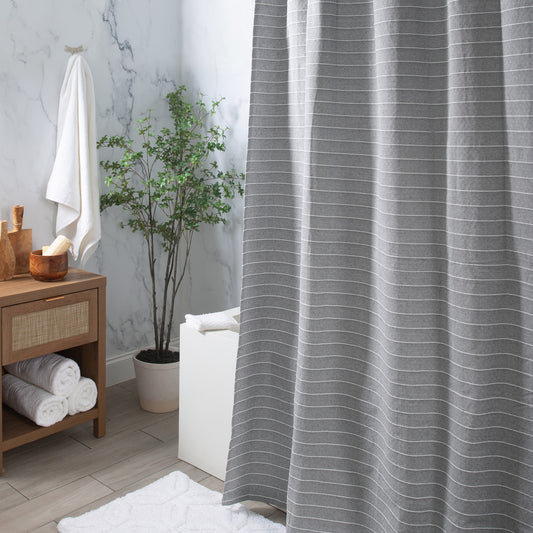 Diamond Pattern with Stripe Cotton Shower Curtain
