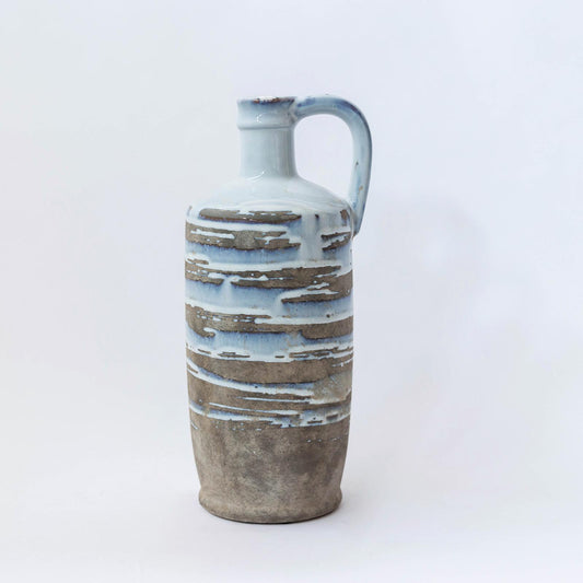 Tall Blue Jug Vase with Greige Details