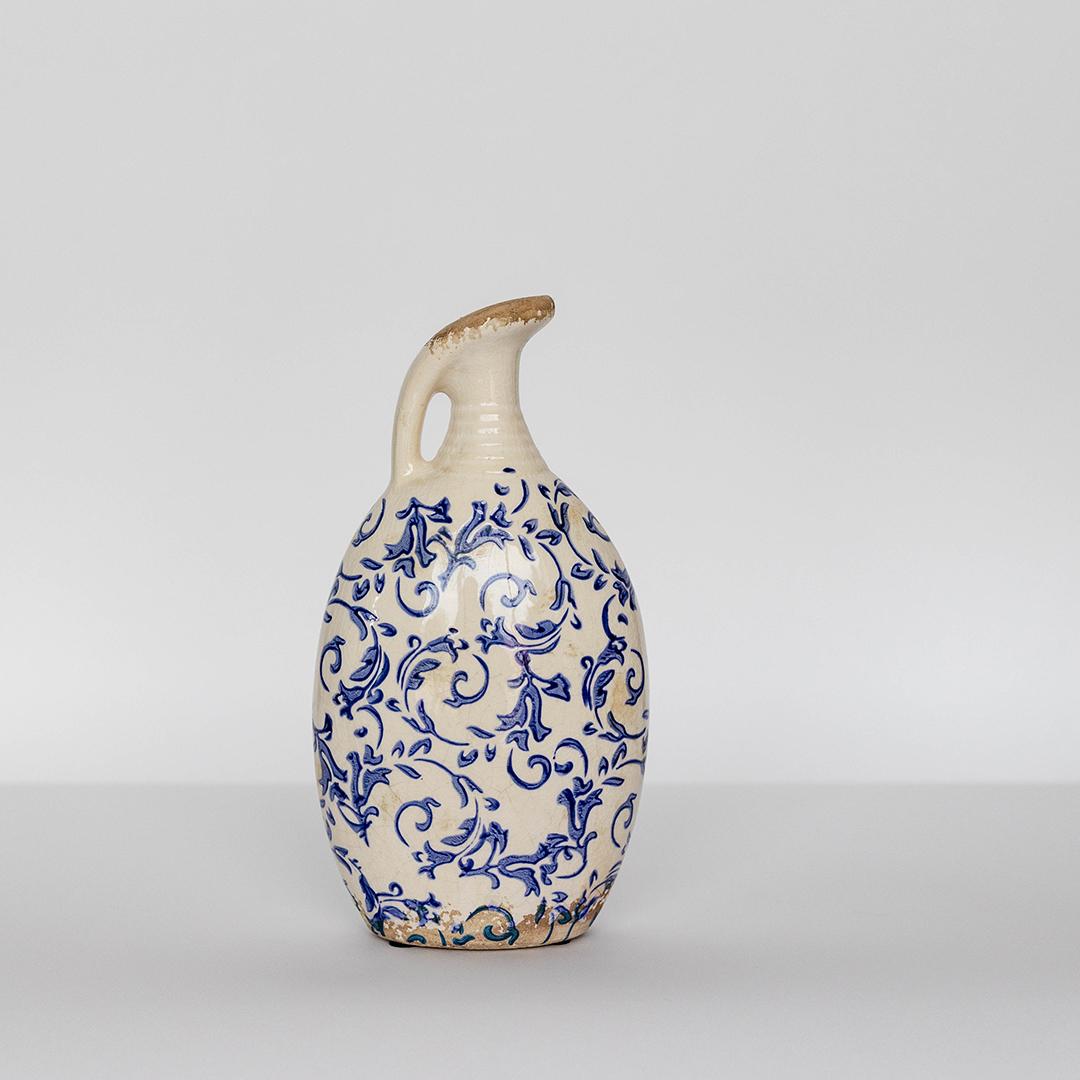 Blue Flowers Vase with Handle - Tall