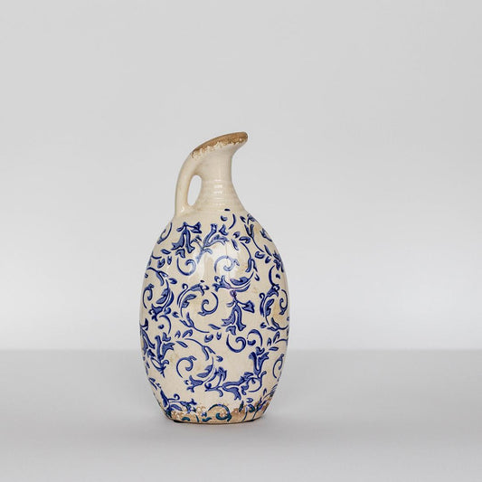 Blue Flowers Vase with Handle - Tall