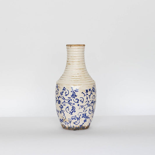 Blue Floral Vase with Tapered Neck - Tall