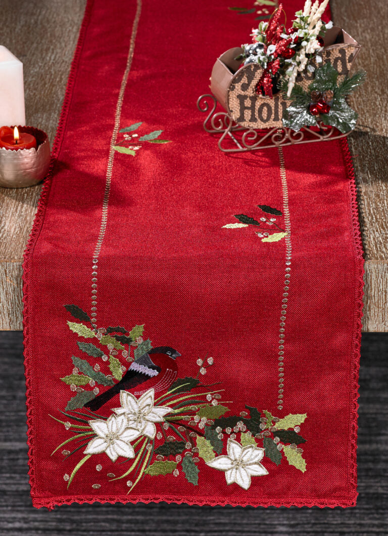 Happy Bird and Poinsettia Table Runner