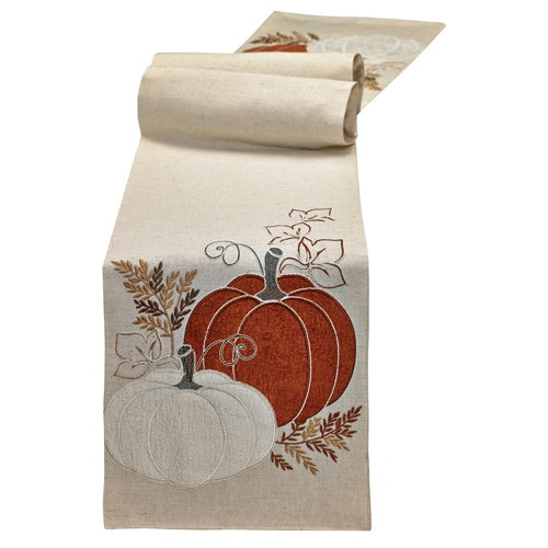 Chenille Pumpkins Table Runner Linen Blend 13" x 72"