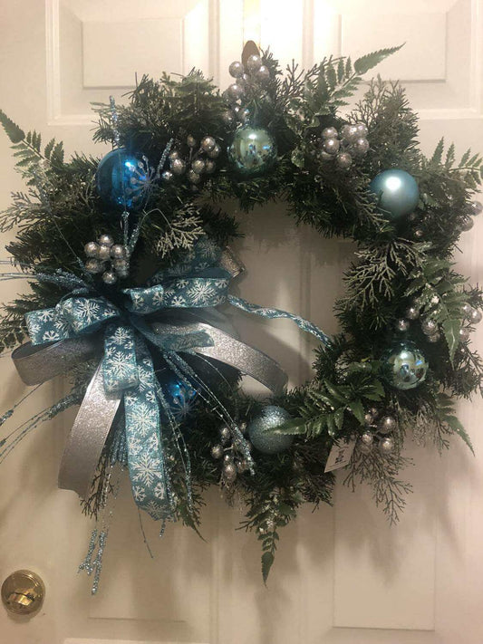 Wreath with Blue Balls**Pick Up Only **