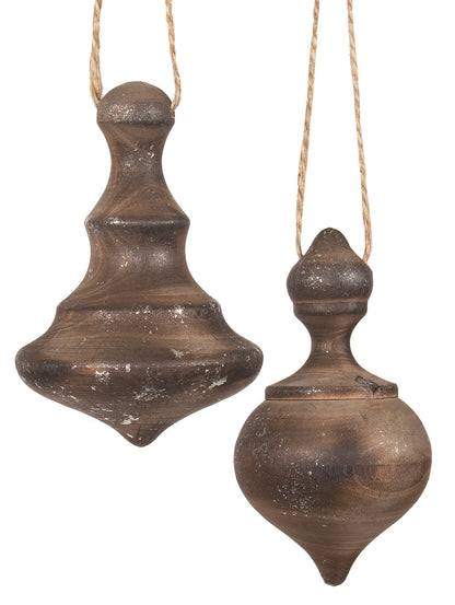 Brown Wood Mini Finial Ornament with Silver Foil (2 Styles)