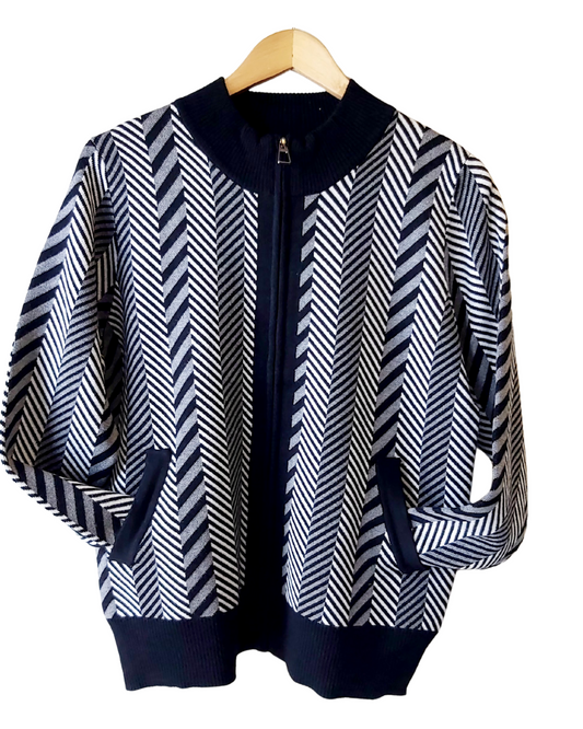 Black and White Zipper Cardigan
