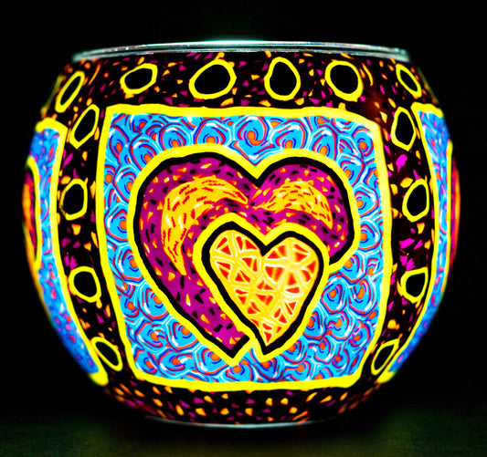 Glass Tealight Holder - Pair of Hearts