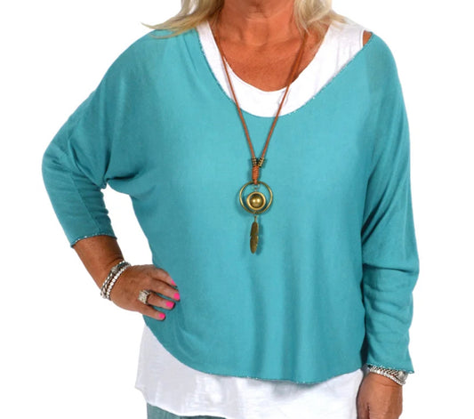Teal Two Piece Top with Necklace