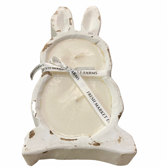 White Wooden Bunny Dough Bowl Candle - Deep