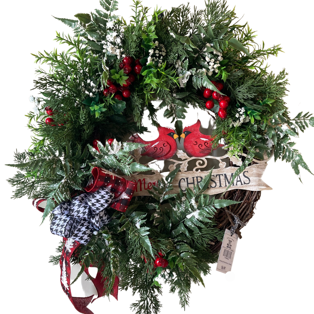 Wreath with Red Berries, Cardinal  **Pick Up Only