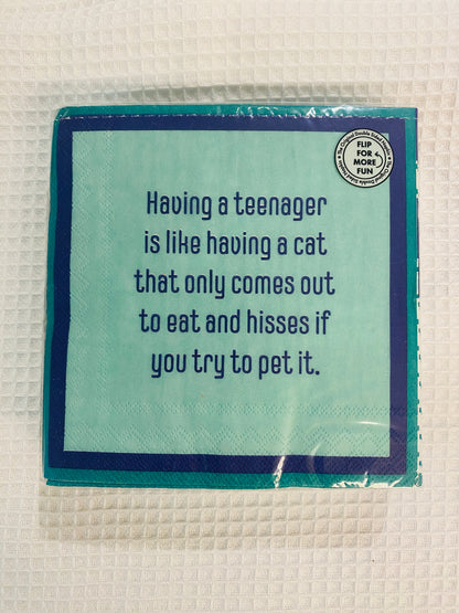 Humorous Reversible Cocktail Napkin Teenage Cat