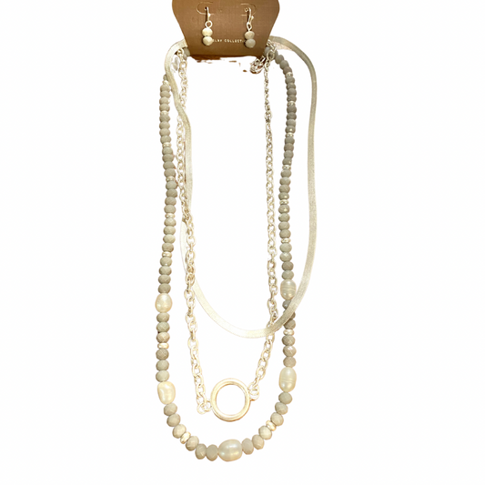 Rain - Grey Bead with Chains Layered Necklace Set