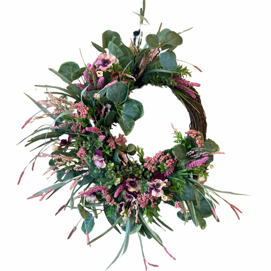 Wreath with Pansies and Wispy Grasses *Pick Up Only
