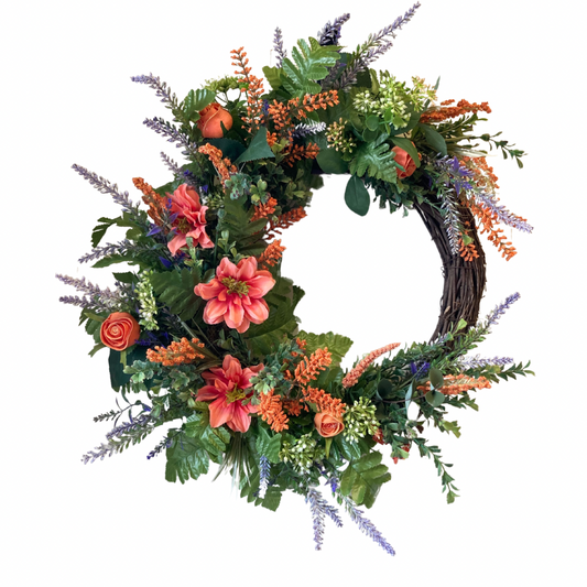 Wreath with Coral Flowers *Pick Up Only