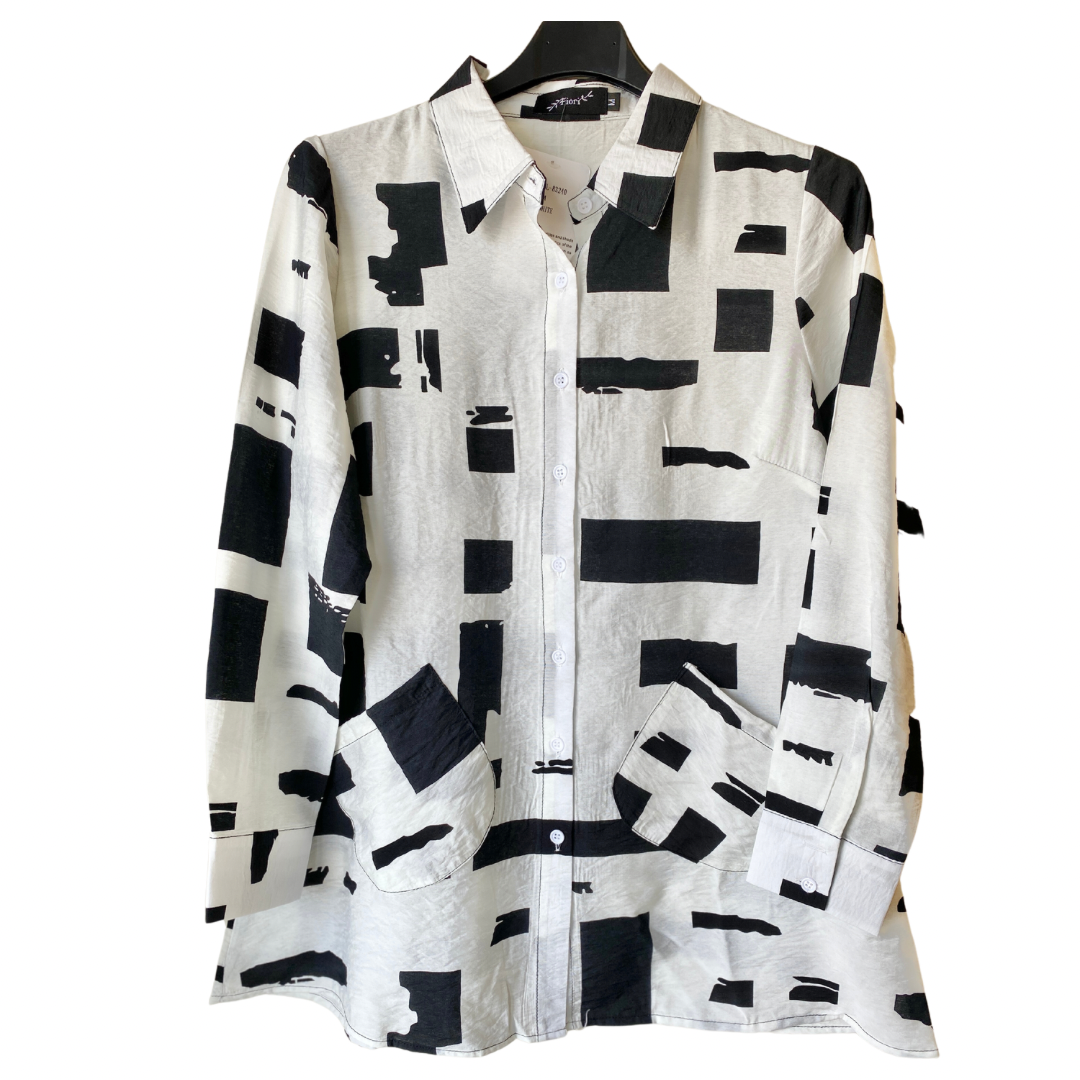 Printed Blouse White with Black