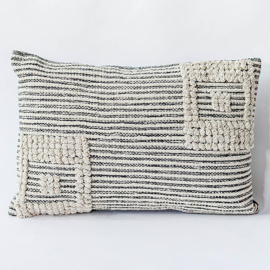 Black and Cream Woven Rectangular Cushion