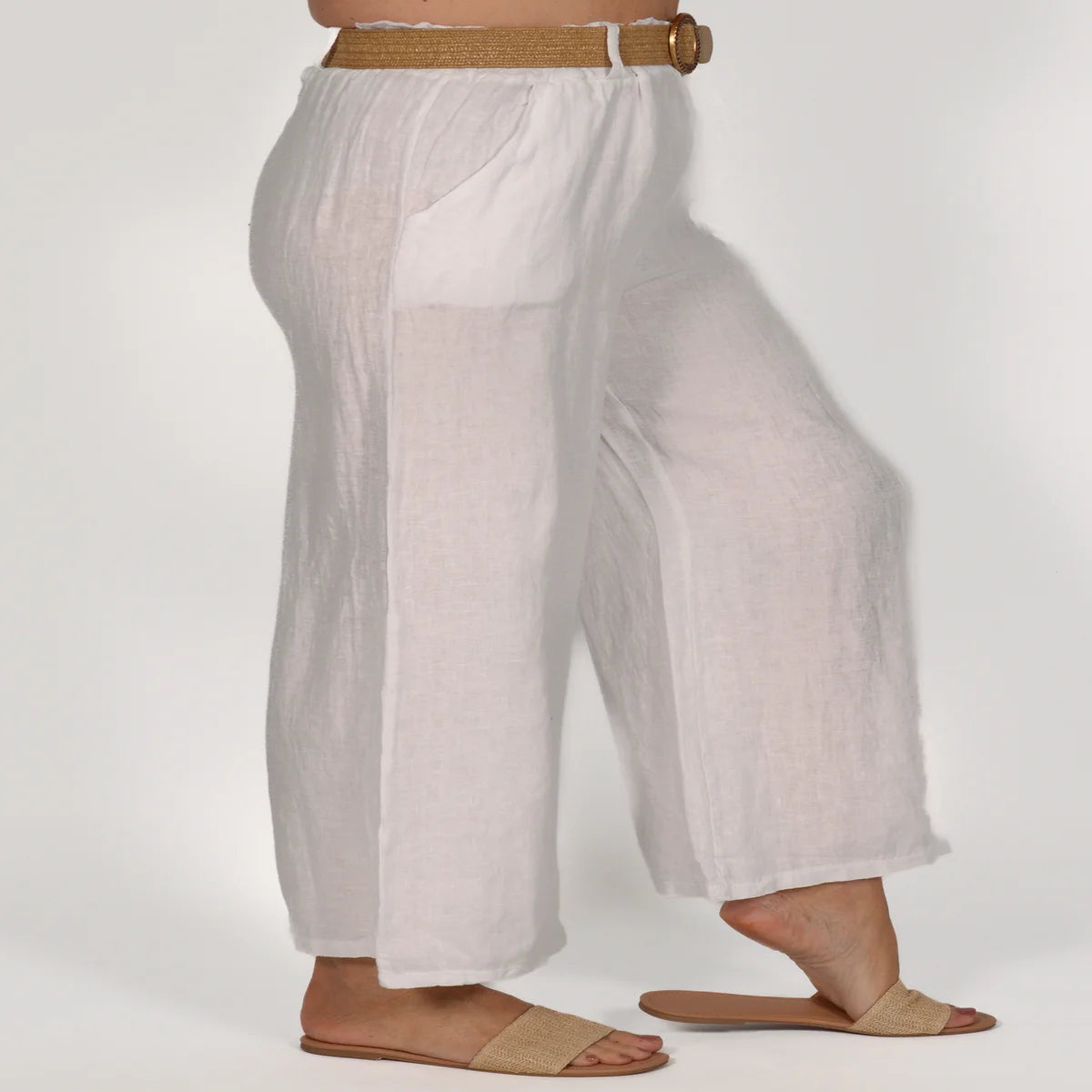 White Linen Pant with Belt