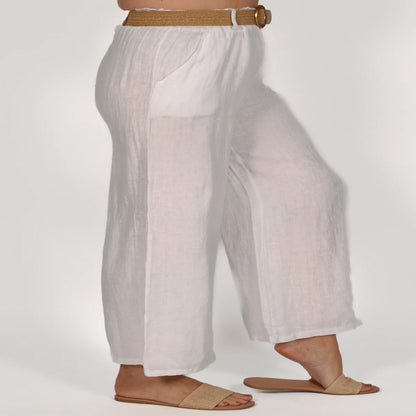 White Linen Pant with Belt