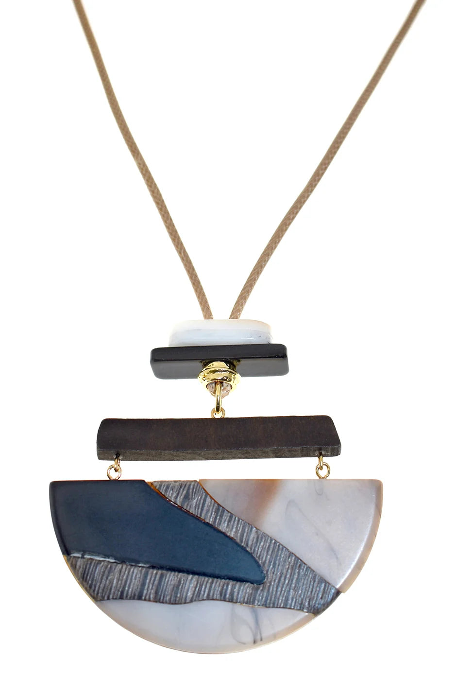 Pink and Wood Half Circle Necklace
