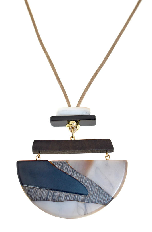 Pink and Wood Half Circle Necklace