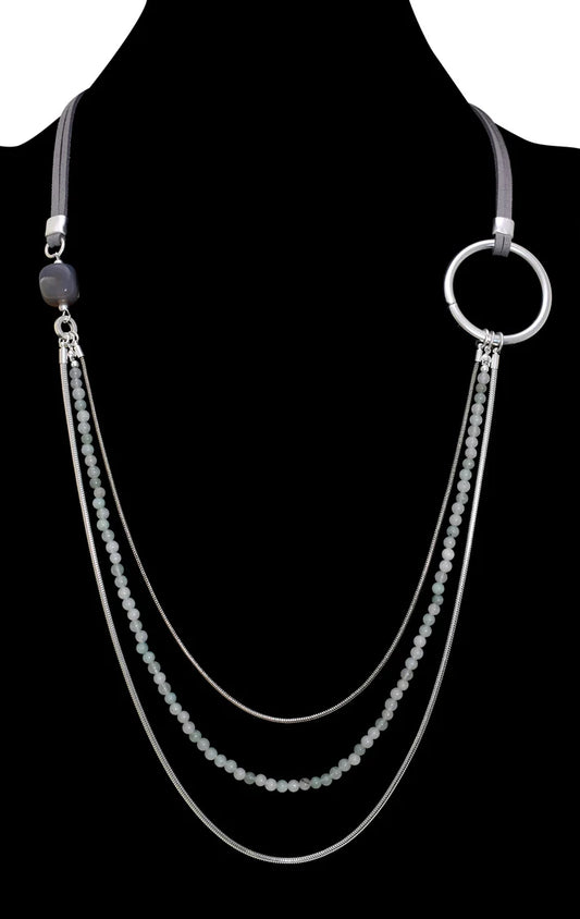 Grey Beaded with Circle Necklace