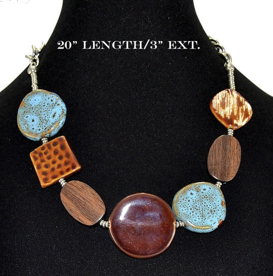 Blue with Wood Necklace