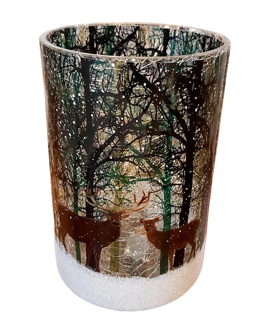 Crackle Glass Hurricane with Forest and Deer (Assorted Sizes)