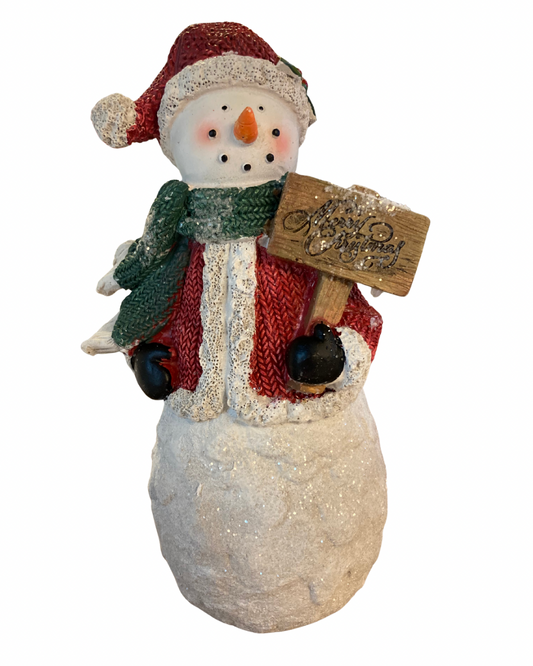 Snowman with Sign Figurine