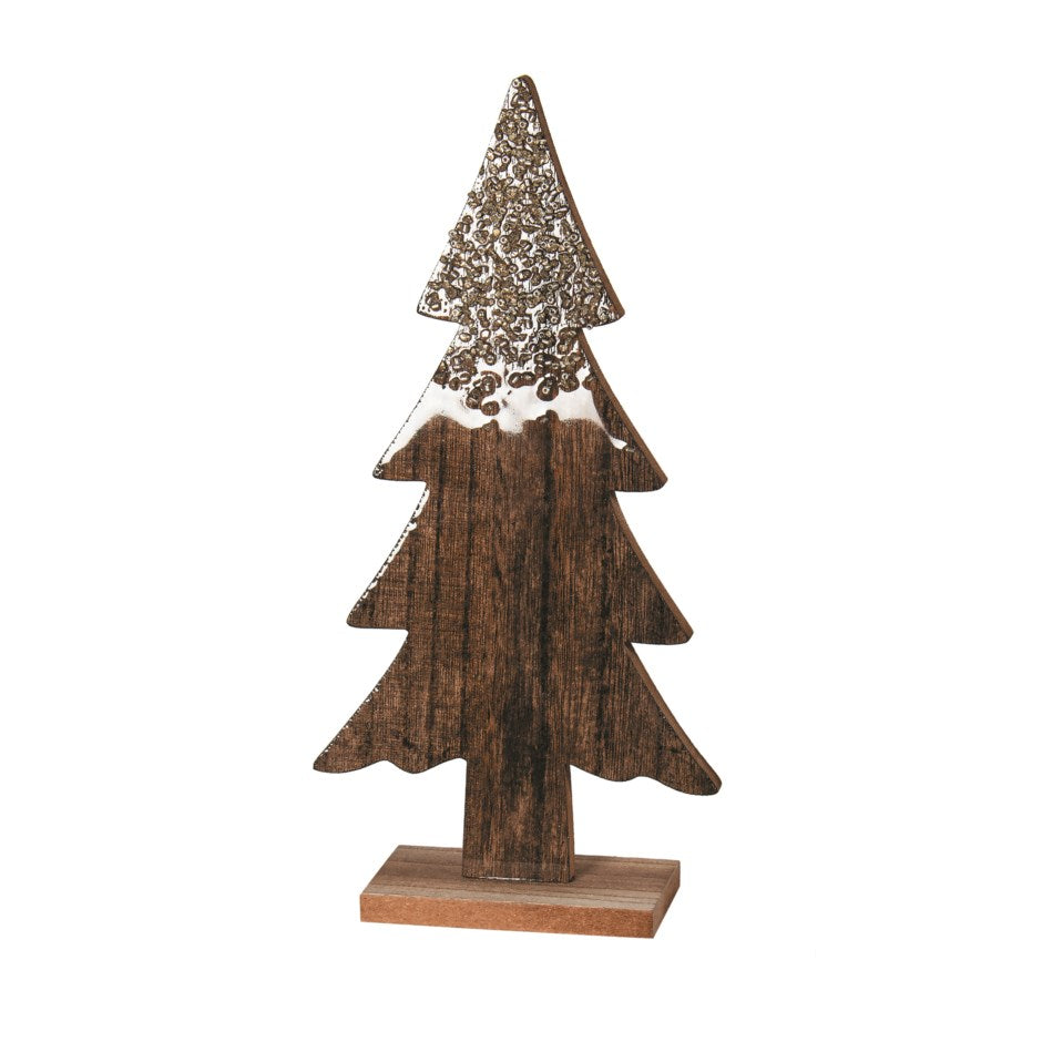 Large Dark Brown Wood Tree with Glass Beads and Glossy Finish