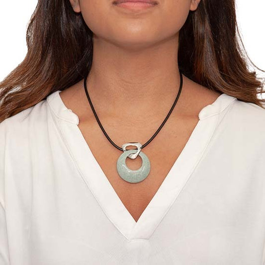 Necklace Set - Rhodium with Stone Resin - Sage