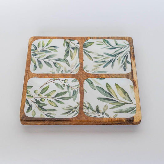 Wooden Square Olive Dish with Sections