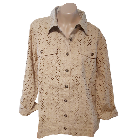 Cotton Eyelet Jacket  - Beige