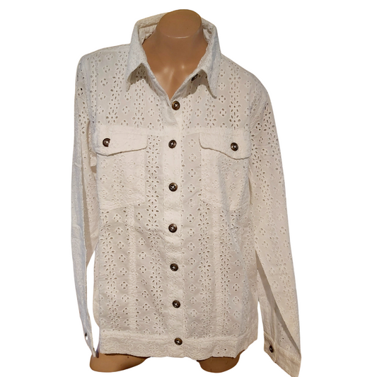 Cotton Eyelet Jacket  - White