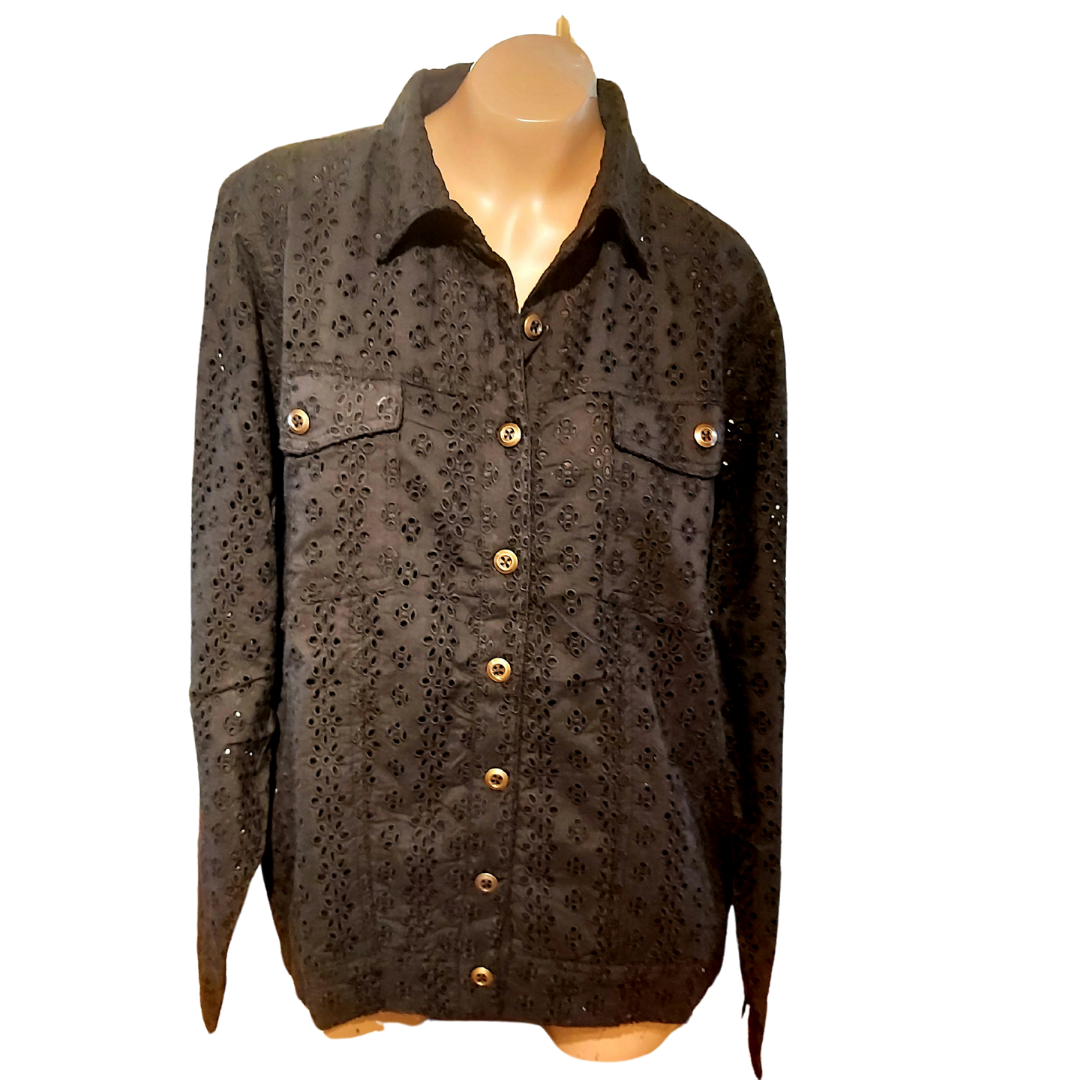 Cotton Eyelet Jacket  - Black