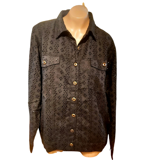 Cotton Eyelet Jacket  - Black