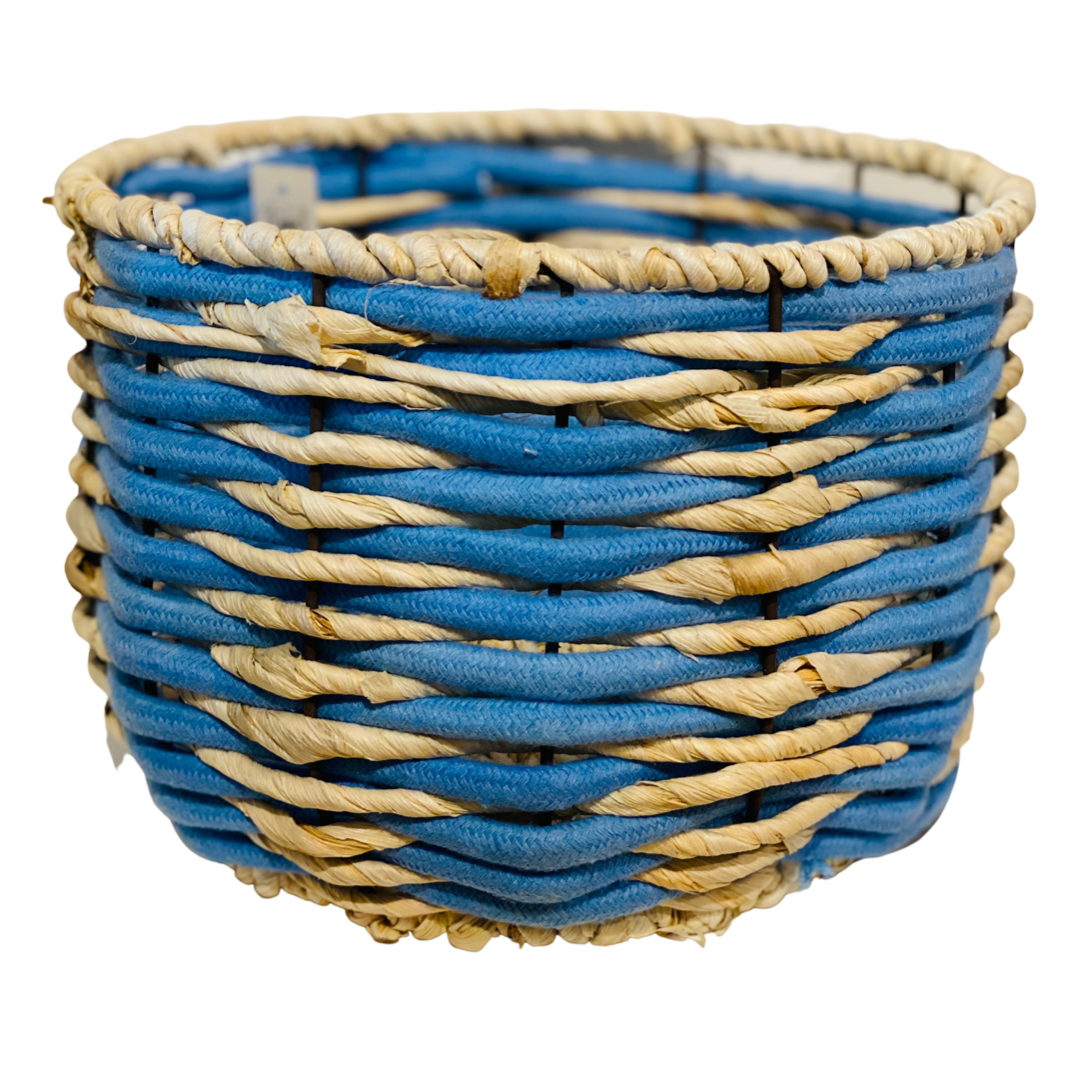 Natural and Blue Woven Basket - Short (2 sizes)