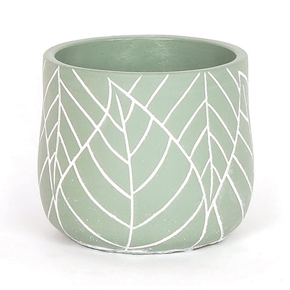 Green Pot with White Leaf Embossed (2 Sizes)