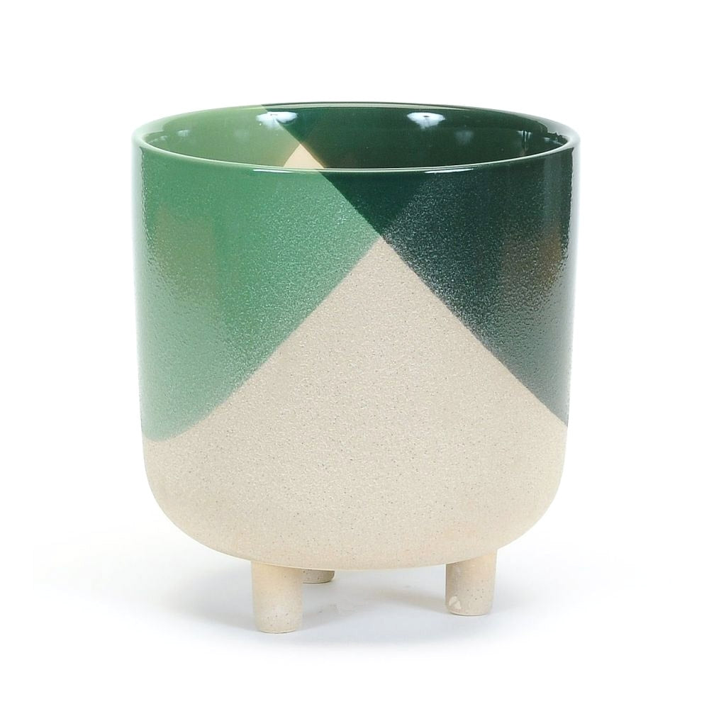 Green and Sandstone Pot on Three Feet Assorted Sizes