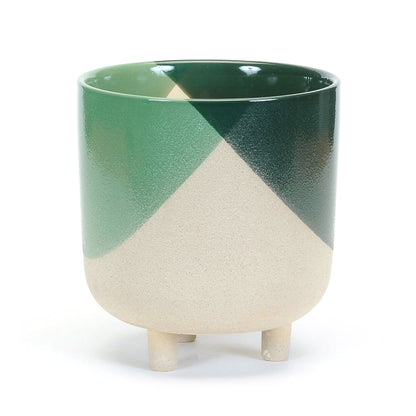 Green and Sandstone Pot on Three Feet Assorted Sizes