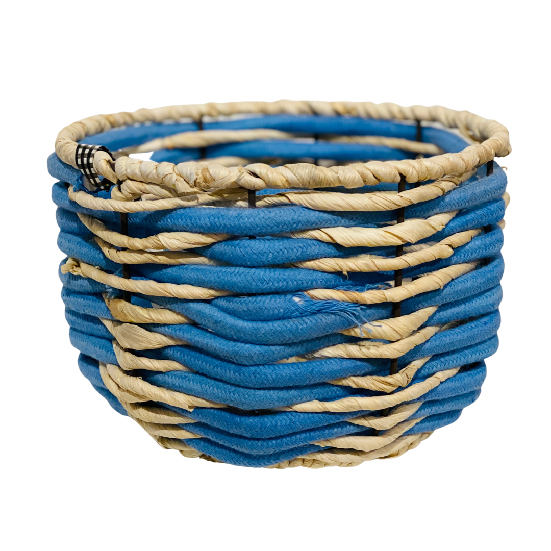 Natural and Blue Woven Basket - Short (2 sizes)