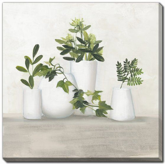 White Pots with Greenery III 18" x 18" *Pick  Up Only