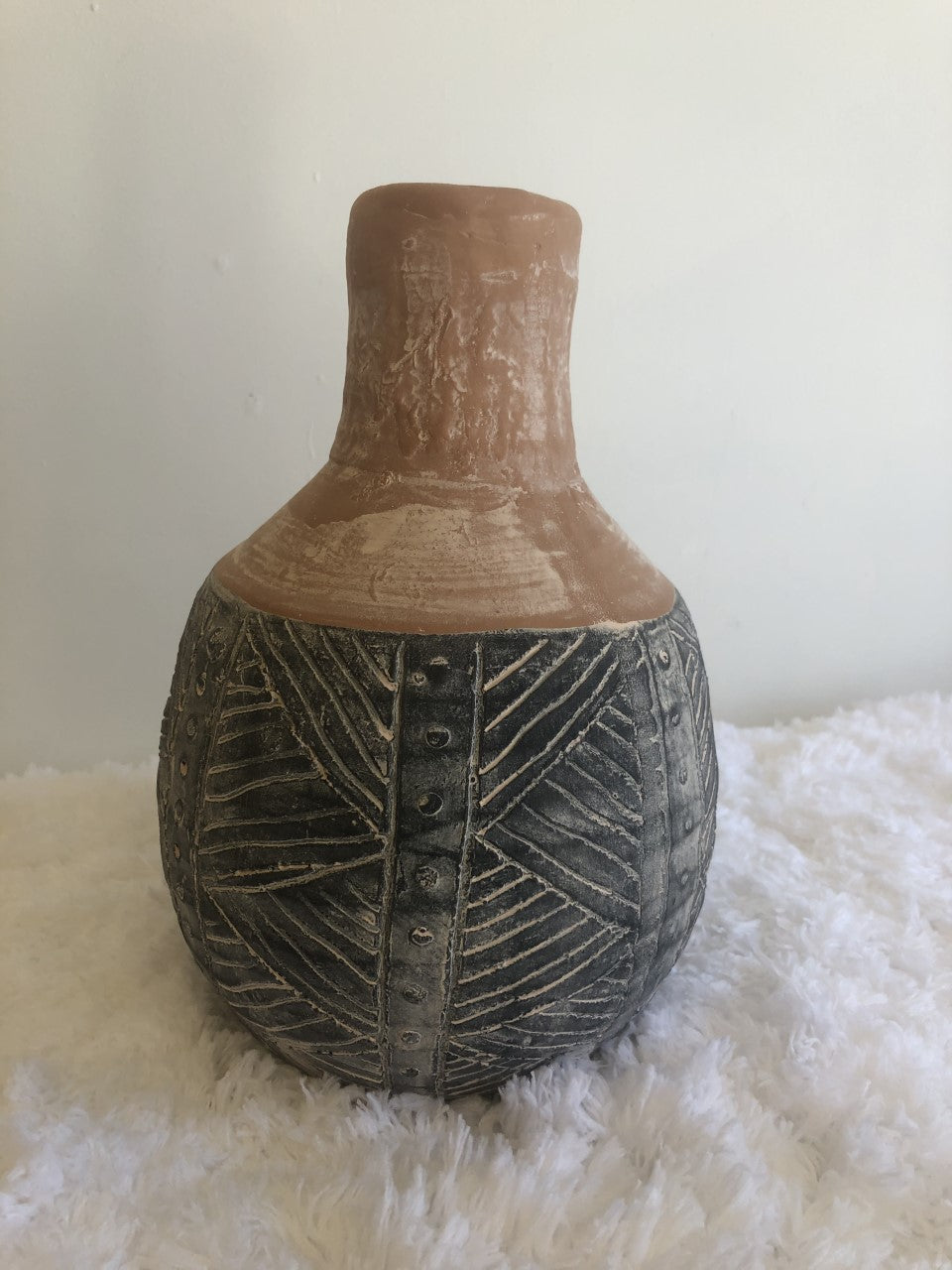 Tall Clay and Black Vase