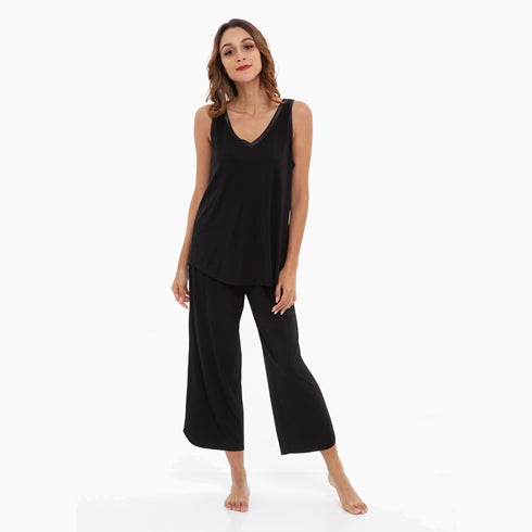 Black Bamboo Capri Pj set with sleeveless tank top 