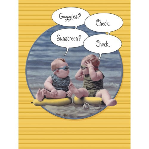 Boys on Beach Swim Goggles Birthday Card